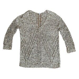 J Jill Crochet Knit Pullover Tunic Sweater V-neck Womens Size XS Beige